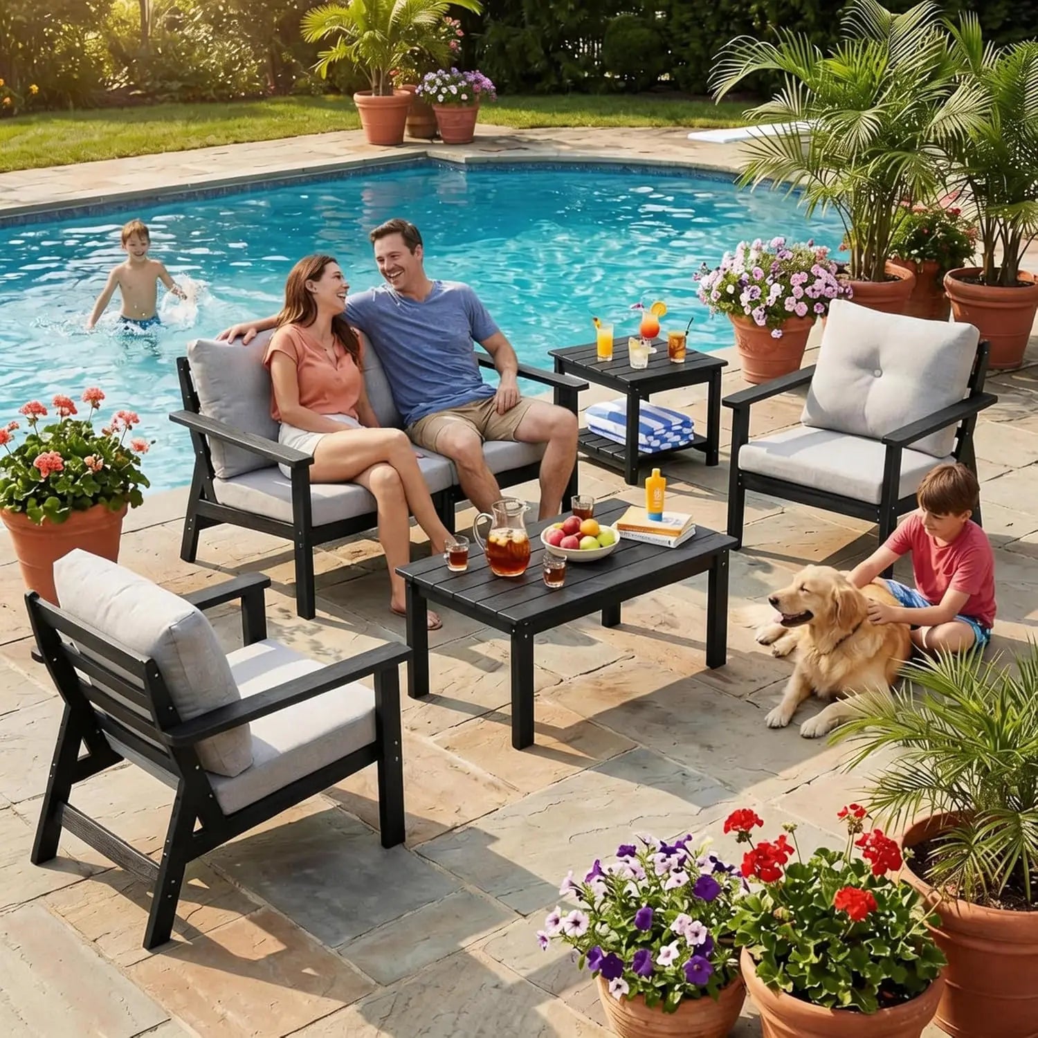 6pc Patio Sectional Sofa Set All Weather