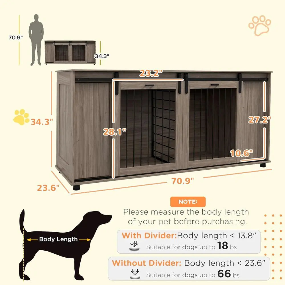 Walnut Double Door End Table Crate for Small Dogs or Large Dog
