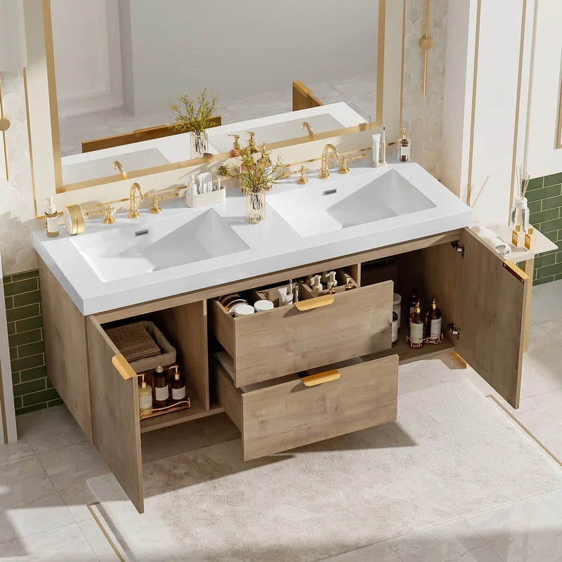 59.3" Double Sink Bathroom Vanity with SMC Top, MDF Cabinet, Soft-Close DoorsBathrooms