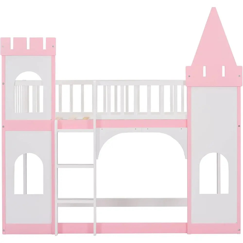 Pink Castle-Style Twin Low Loft Bed