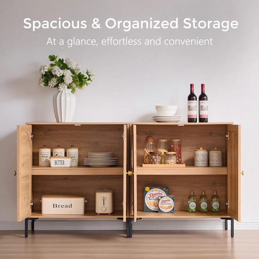 Natural Wide Fluted Arched Wooden Buffet Sideboard Cabinet