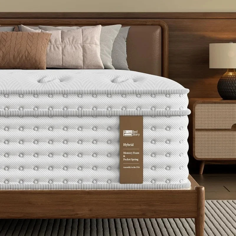 Luxury Pocket Spring Mattress 14 Inch Medium Firm Queen Hybrid Mattress