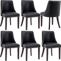Linen Dining Chairs Set of 6 Upholstered Accent Chair with Nailhead Trim & Solid Wood Legs, Mid Century Modern Side Chair for Ki