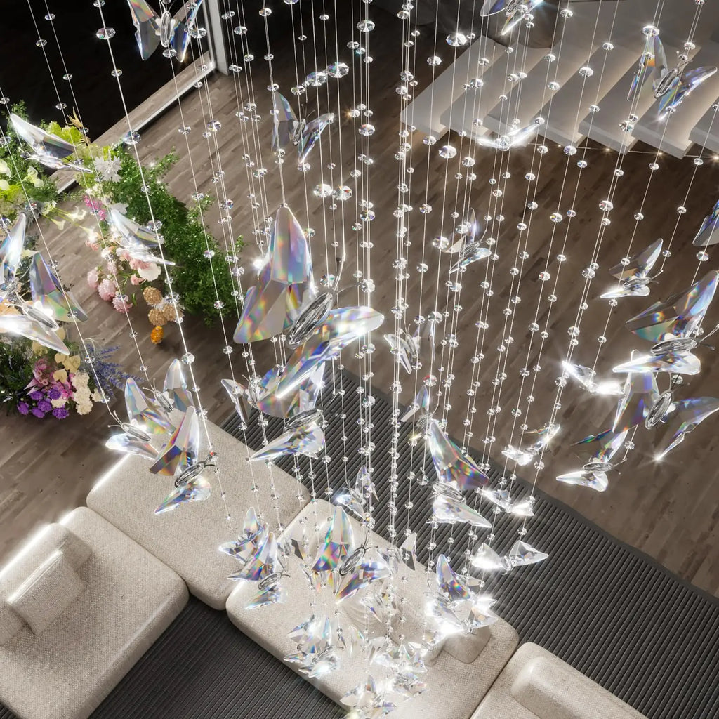 Crystal Multi-Head Long Chandelier