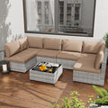 7-Piece Patio Furniture Set, All-Weather PE Rattan Outdoor Sectional Soa, ular Wicker Contion Set with Thick Cushions & Easy-Clea