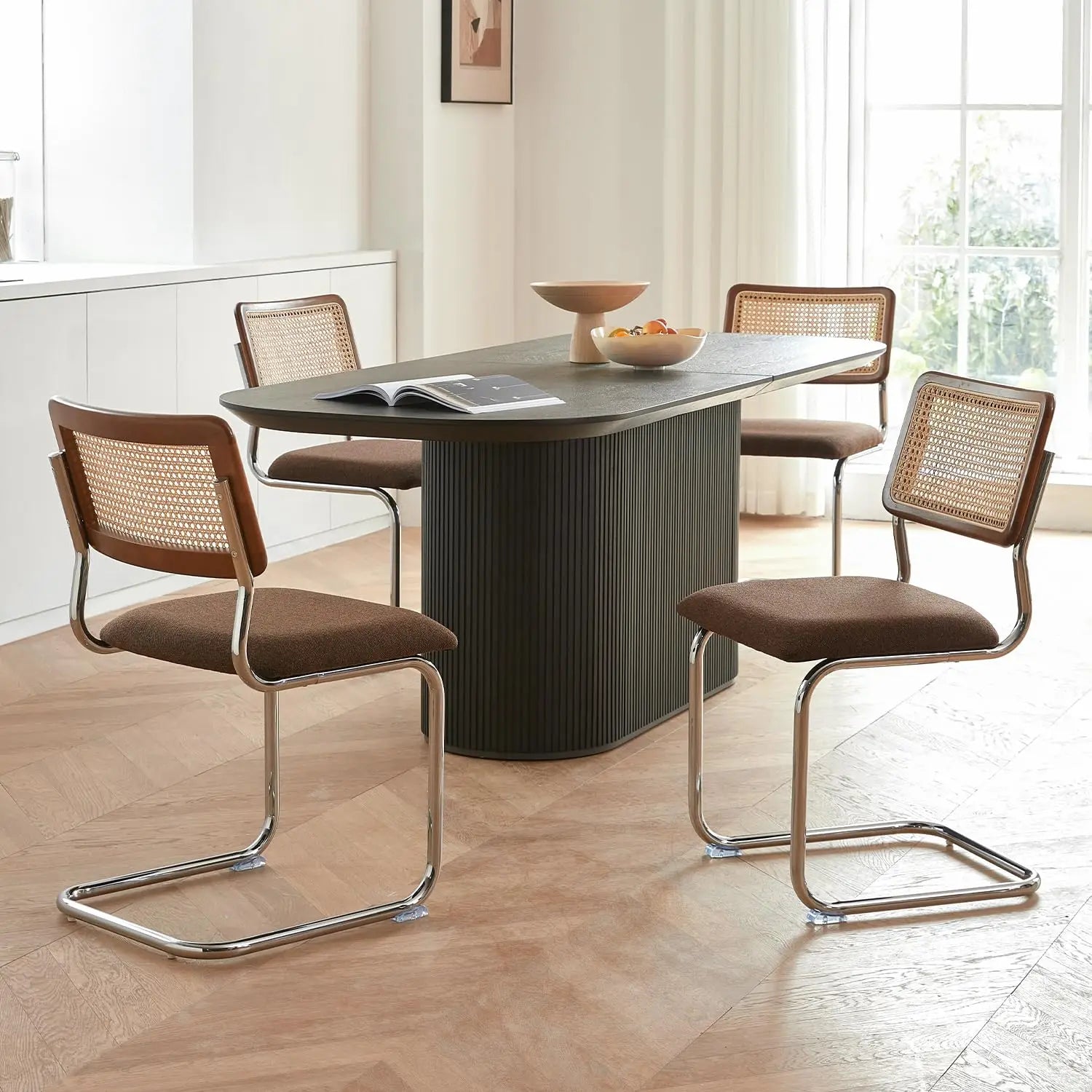 Faux Leather Rattan Dining Chairs 4