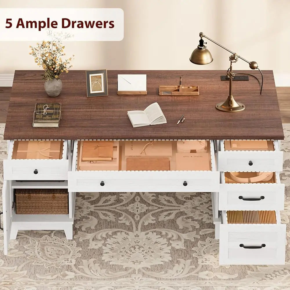 Office Desk with Charging Station, Cabinet