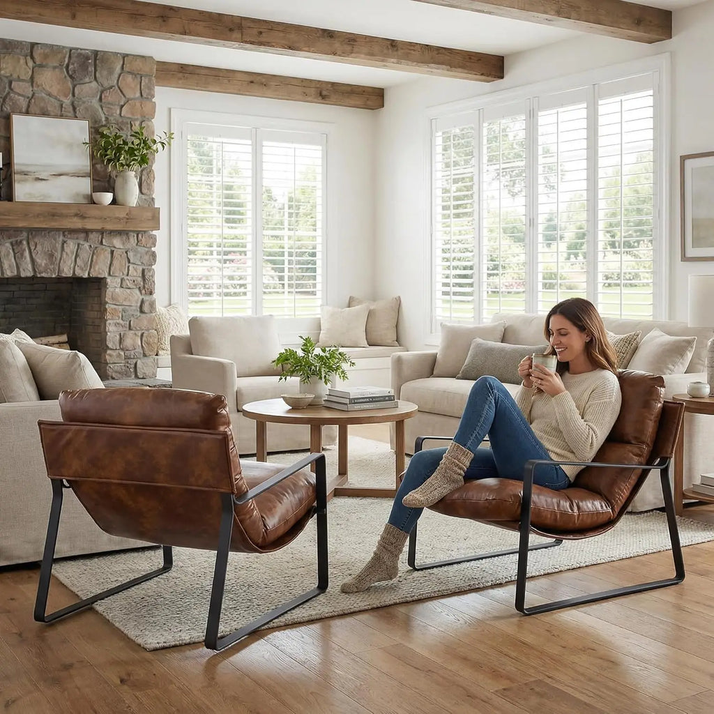 Leather Accent Armchair Set of 2