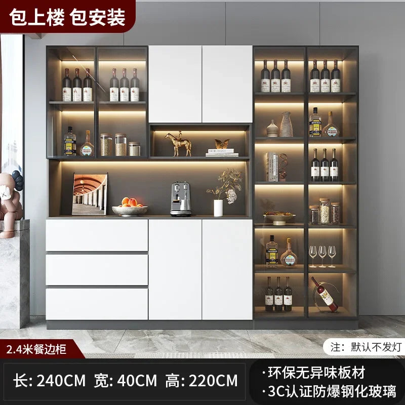 Kitchen Cabinet Sideboards Tall Cabinet with Glass Doors and Drawer Wine Cabinet Pantry Hunch with Shelves Kitchen Island