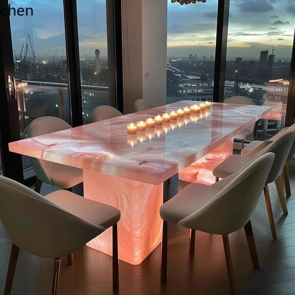 Luminous Natural Jade Luxury Stone Dining Table