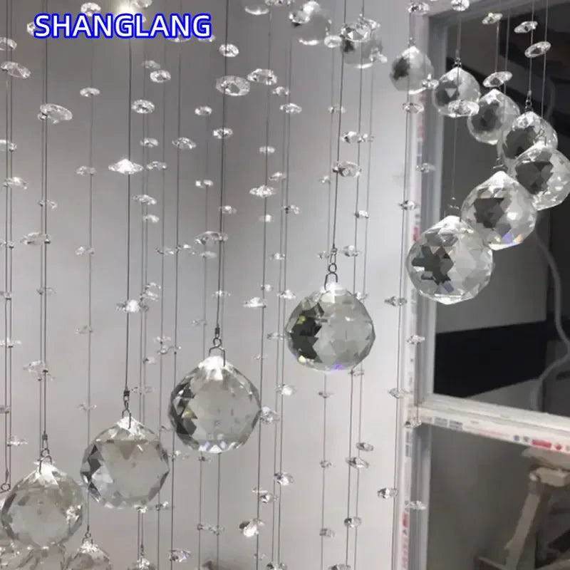 Large Crystal LED Chandeliers for Spiral Living Room Staircase