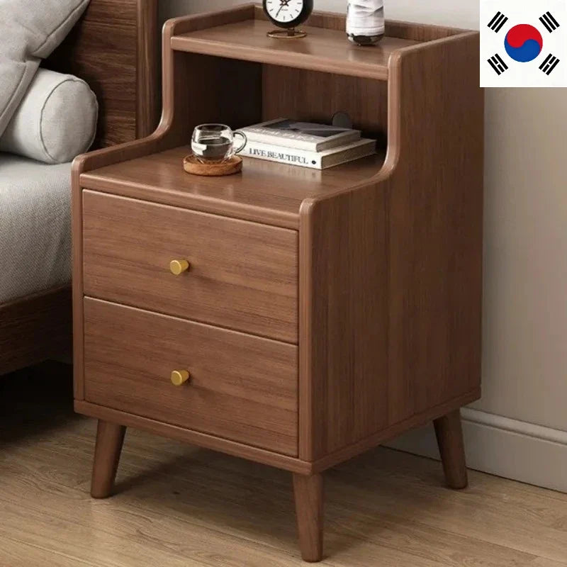 Chinese Style Nightstand - Narrow Solid Wood Bedside Table with Storage Drawer