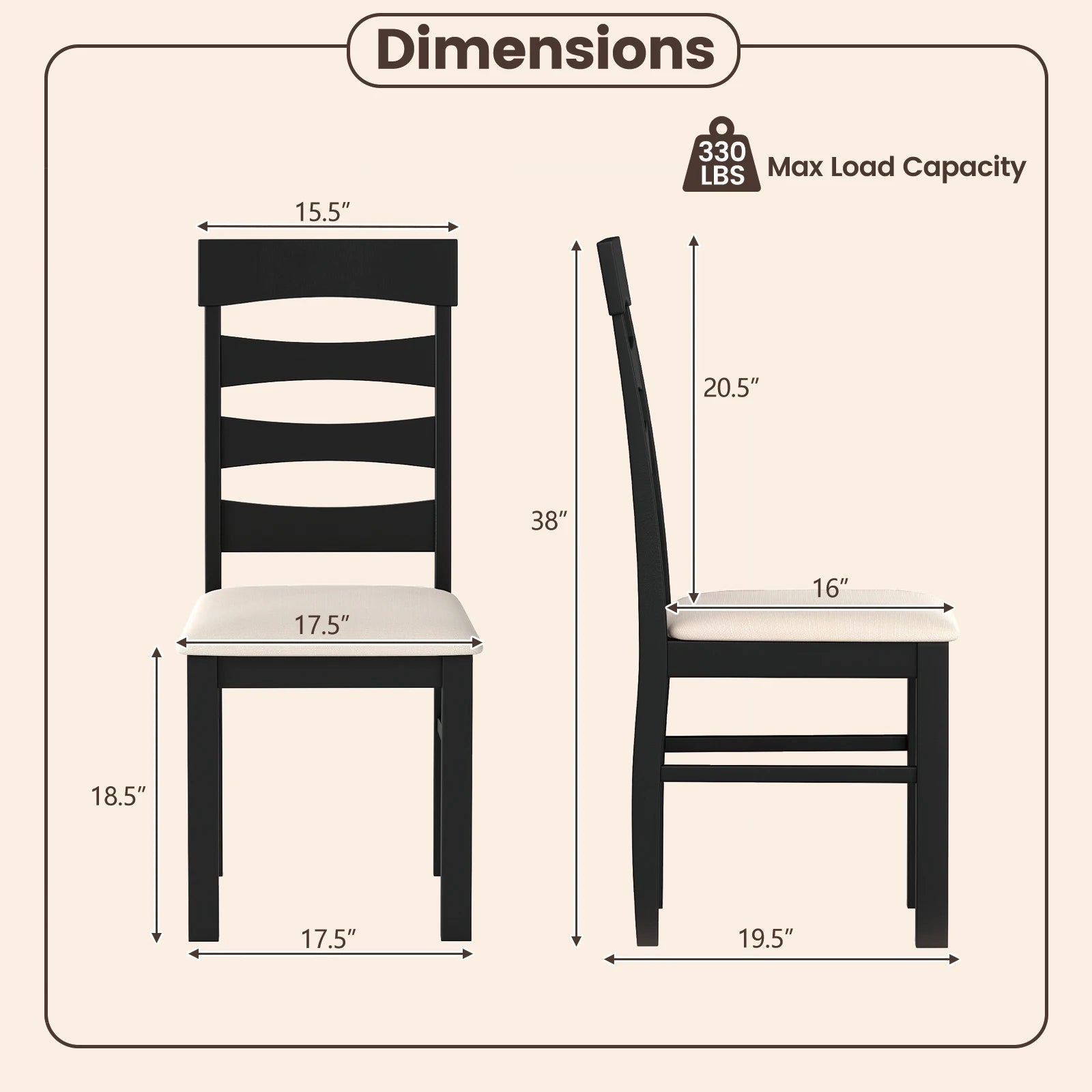 2 High Back Dining Room Chairs w/ Padded Seat