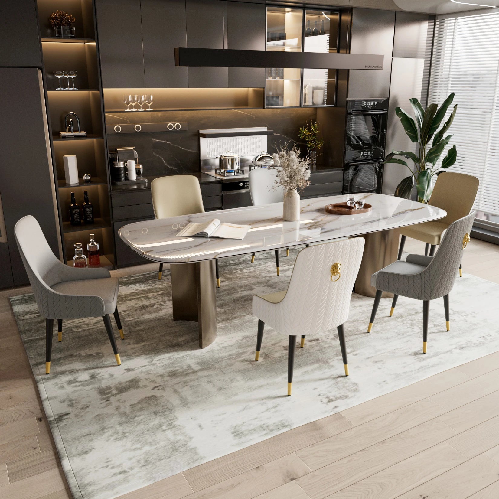 Modern PU Leather Set of 2 Dining Chairs with Metal Legs