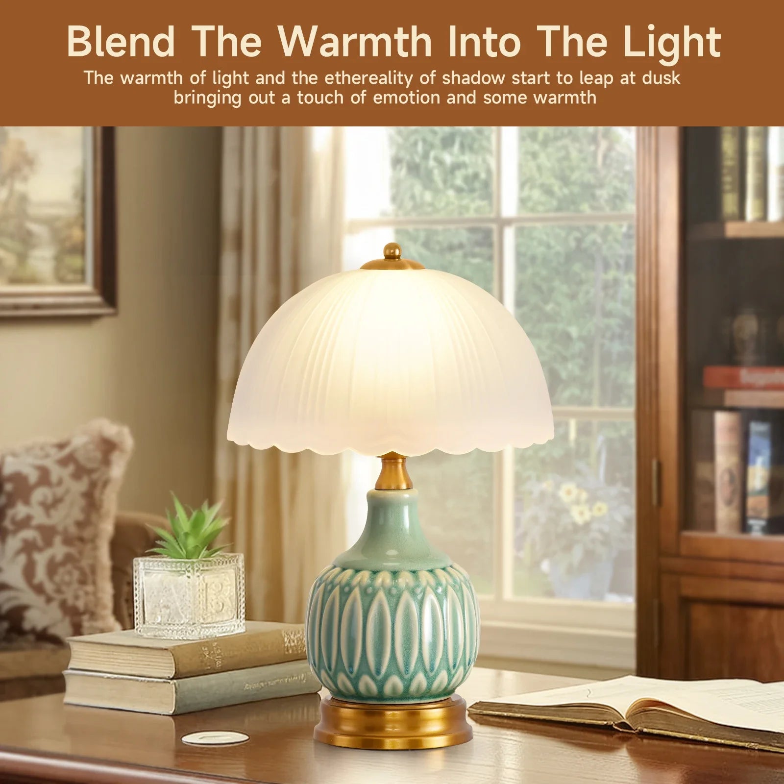 Vintage Lamp for Living Room, Bedroom 16" Modern Ceramic Table Lamps
