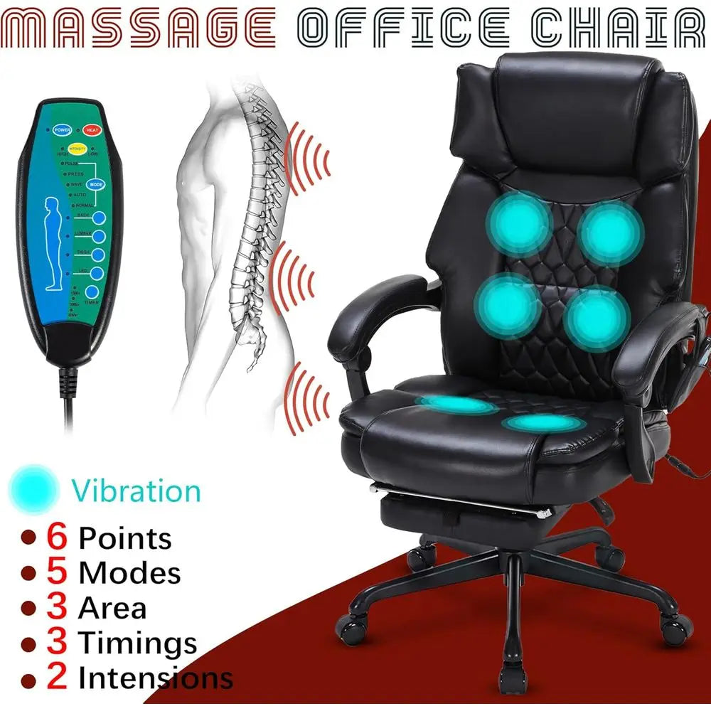 Ergonomic Executive Swivel Chair with Heat, Vibration, and Footrest