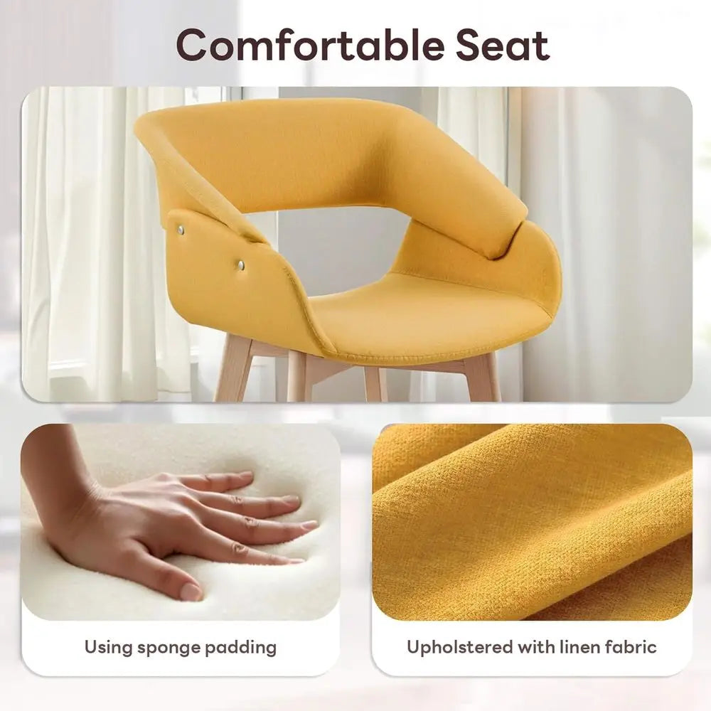 Pair of Yellow Upholstered Dining Chairs with Fabric Cushion