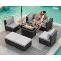 7 Piece High Back Outdoor Sectional Set with Fire Pit Table
