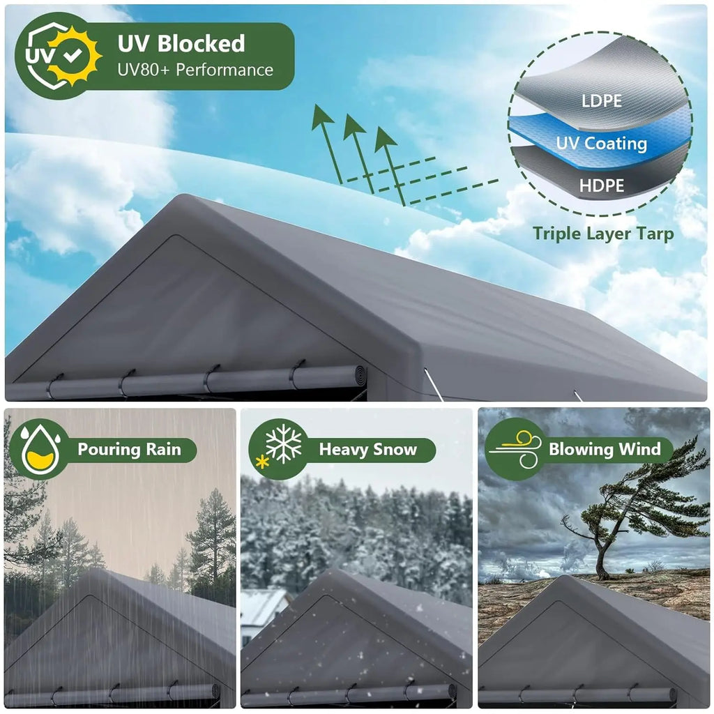 Carport 10x20 Ft Heavy Duty Canopy Steel Canopy