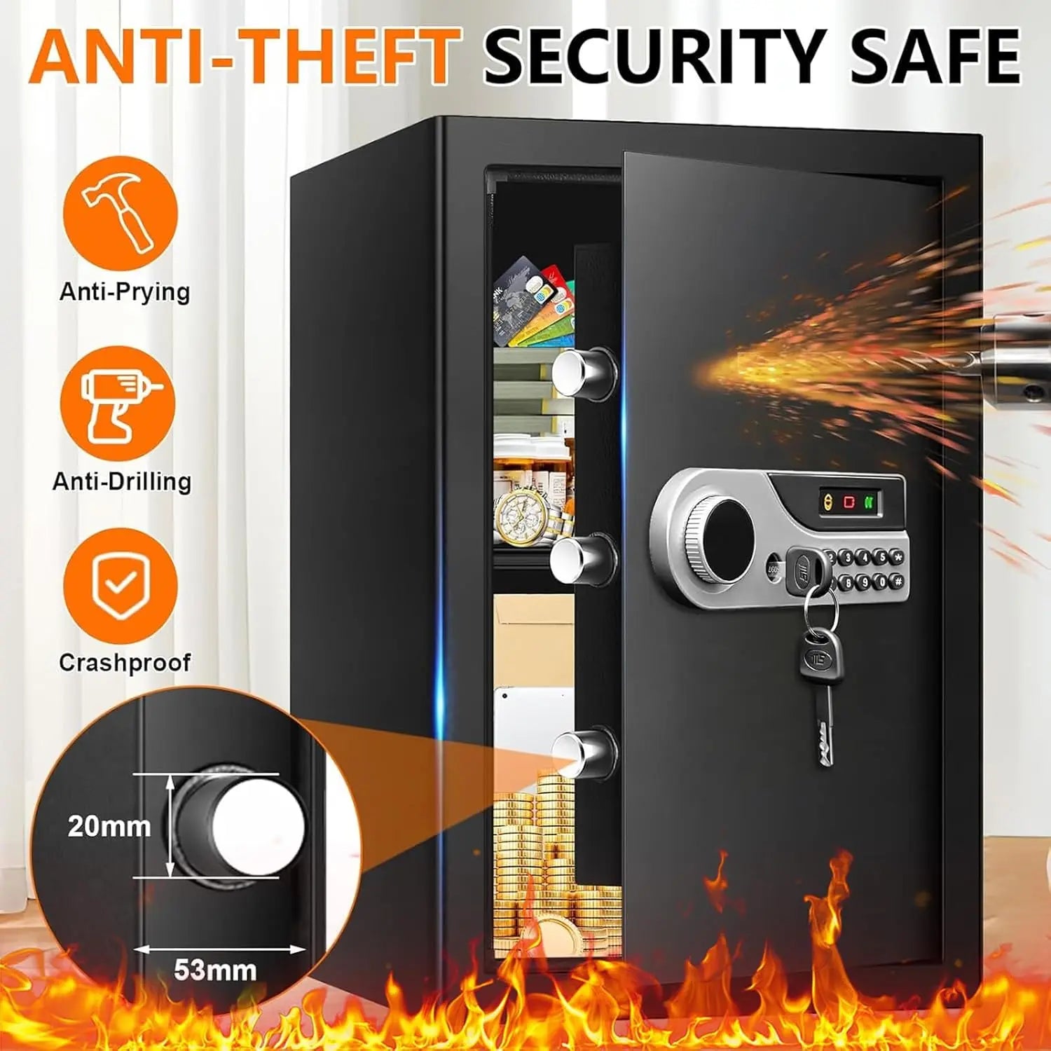 3.3 Cuft Large Home Safe with Digital Keypad and Key Lock for Money Documents