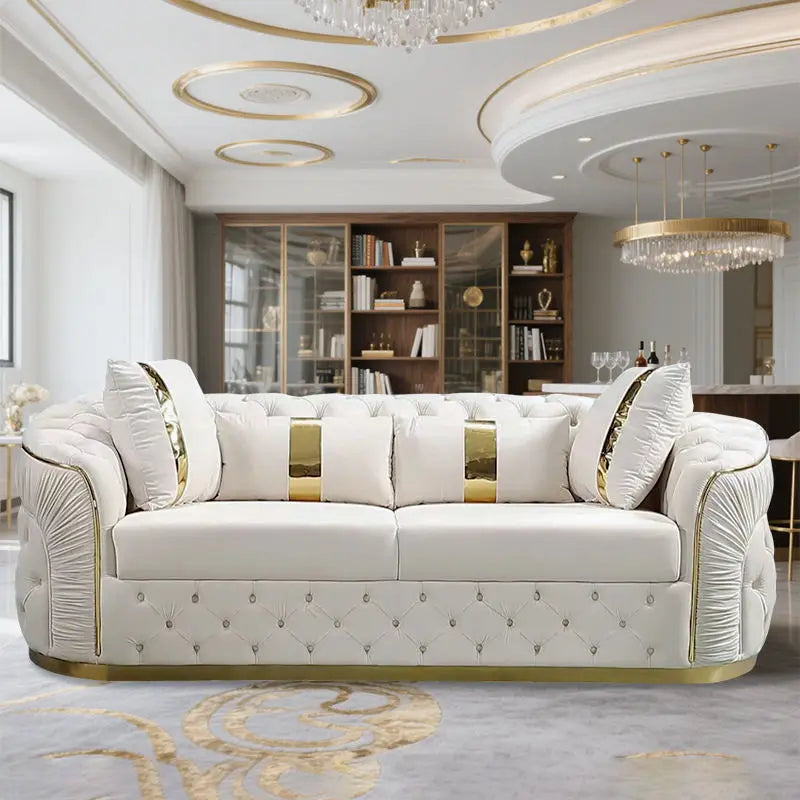 European Luxury Rose Gold Leg White Sectional Sofa Genuine Leather