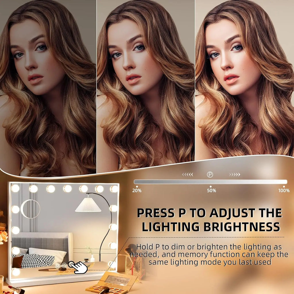 Large Vanity Mirror with Lights for Desk,