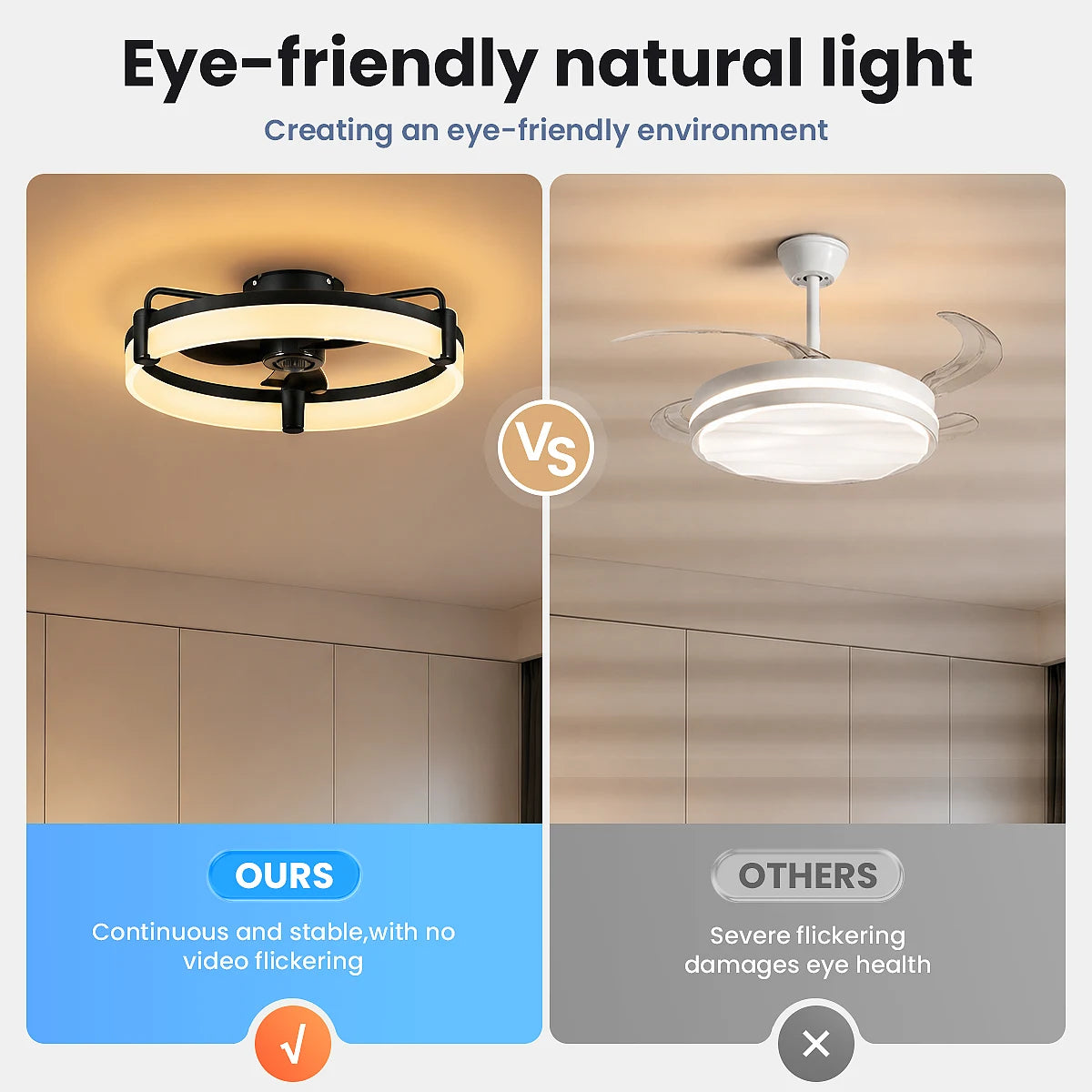 Modern Flush Mount Ceiling Fan With Ring LED Light,