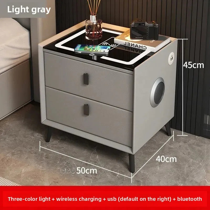 Multifunctional Smart Bedside Cabinet with Wireless Charging LED  Fingerprint Lock USB