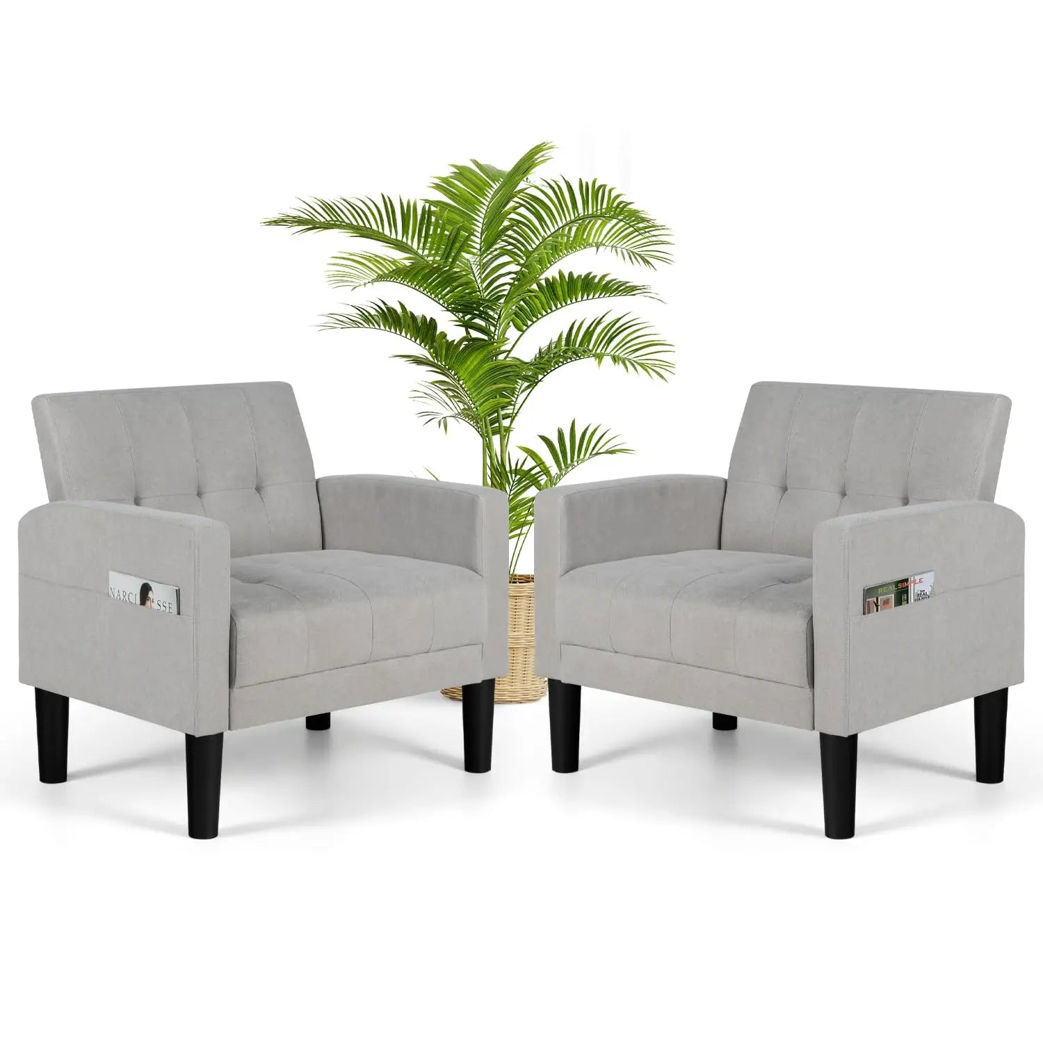 Upholstered Accent Chair Set of 2 Modern Faux Leather