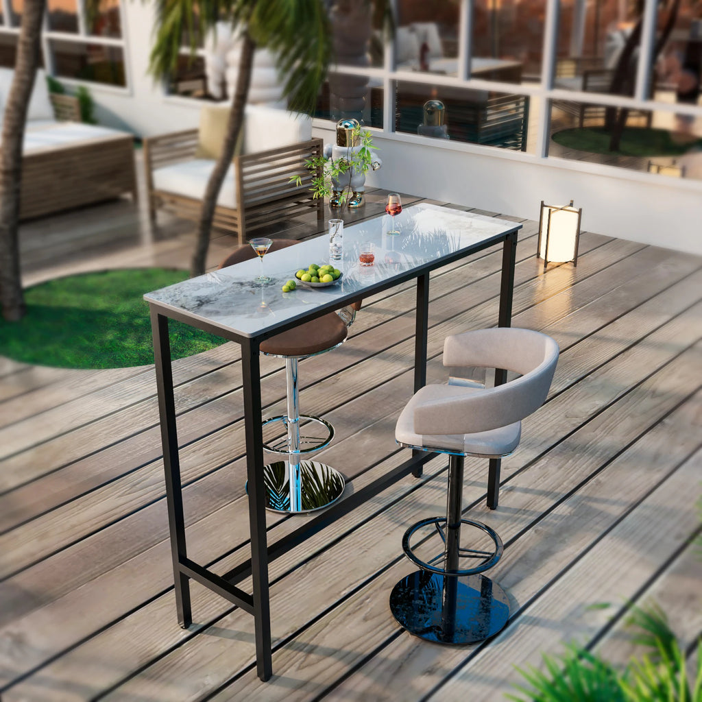Sintered Stone White Counter Height Bar Table