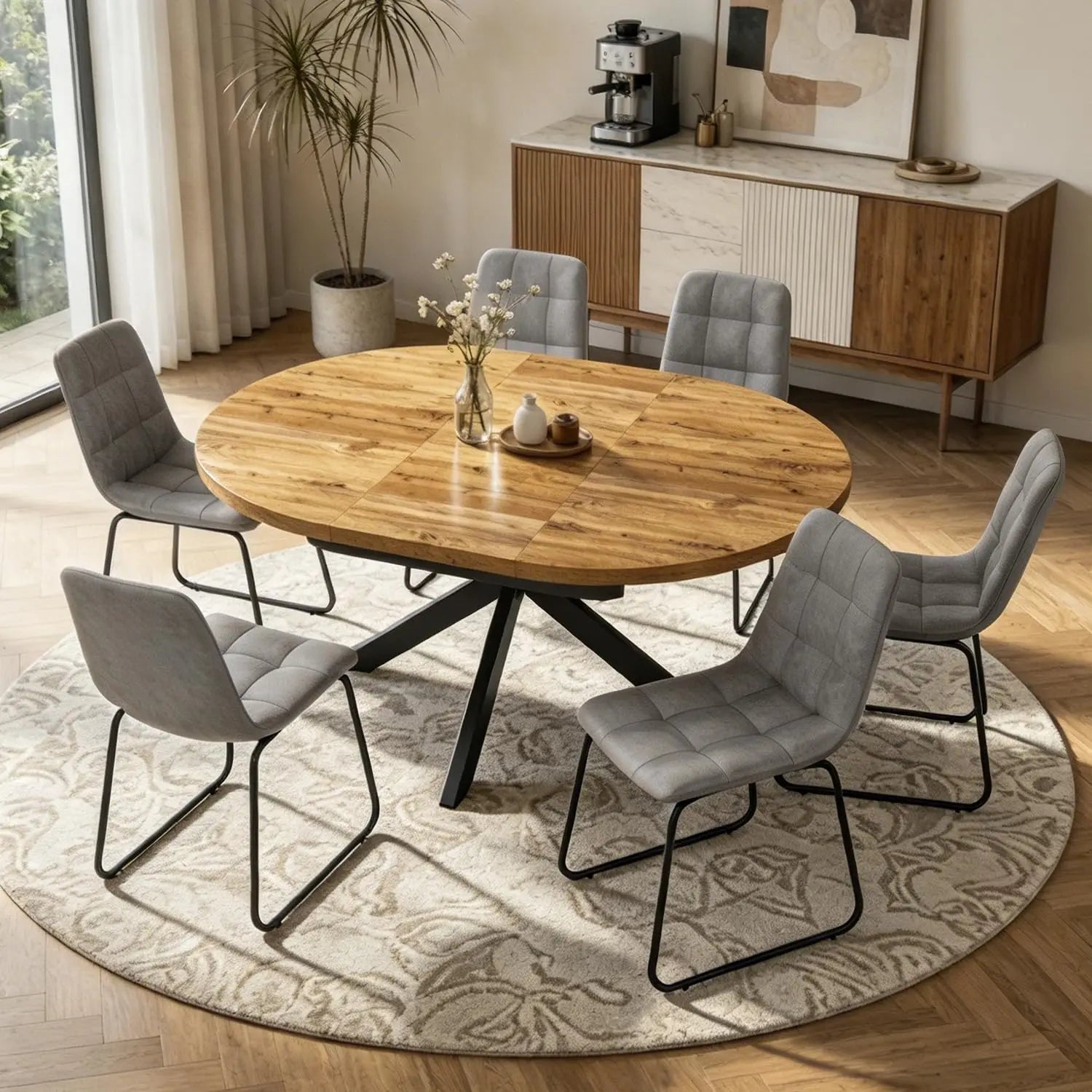 7-Piece Extendable Round Dining Table with Chairs Set
