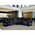 117" Black Leather Reclining Sectional Sofa with Power Headrest