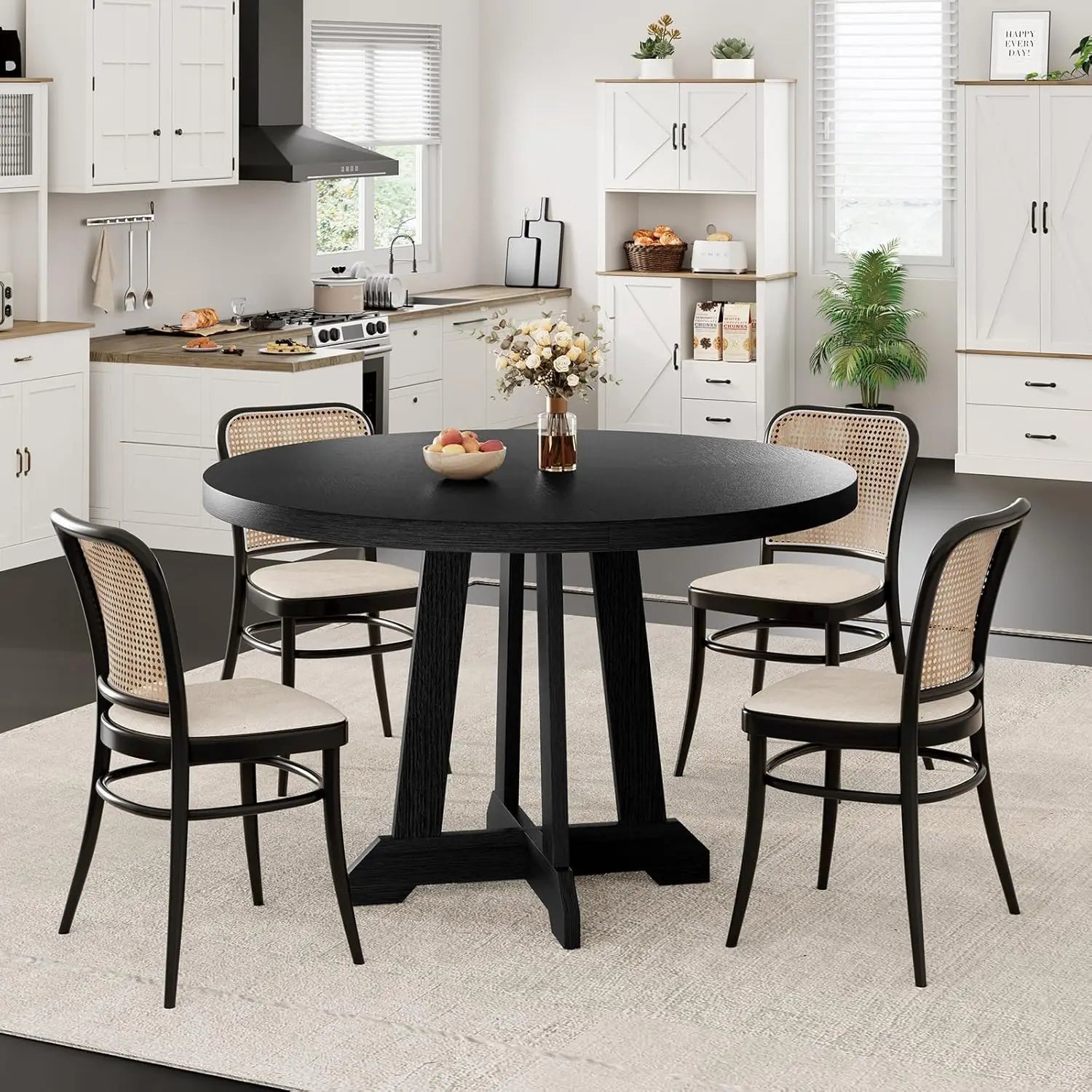 Round Dining Table For 4  With Wooden Base