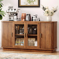 Walnut 63 Sideboard Buffet Cabinet with Sliding Doors, Adjustable Shelves for Kitchen, Dining, or Hallway