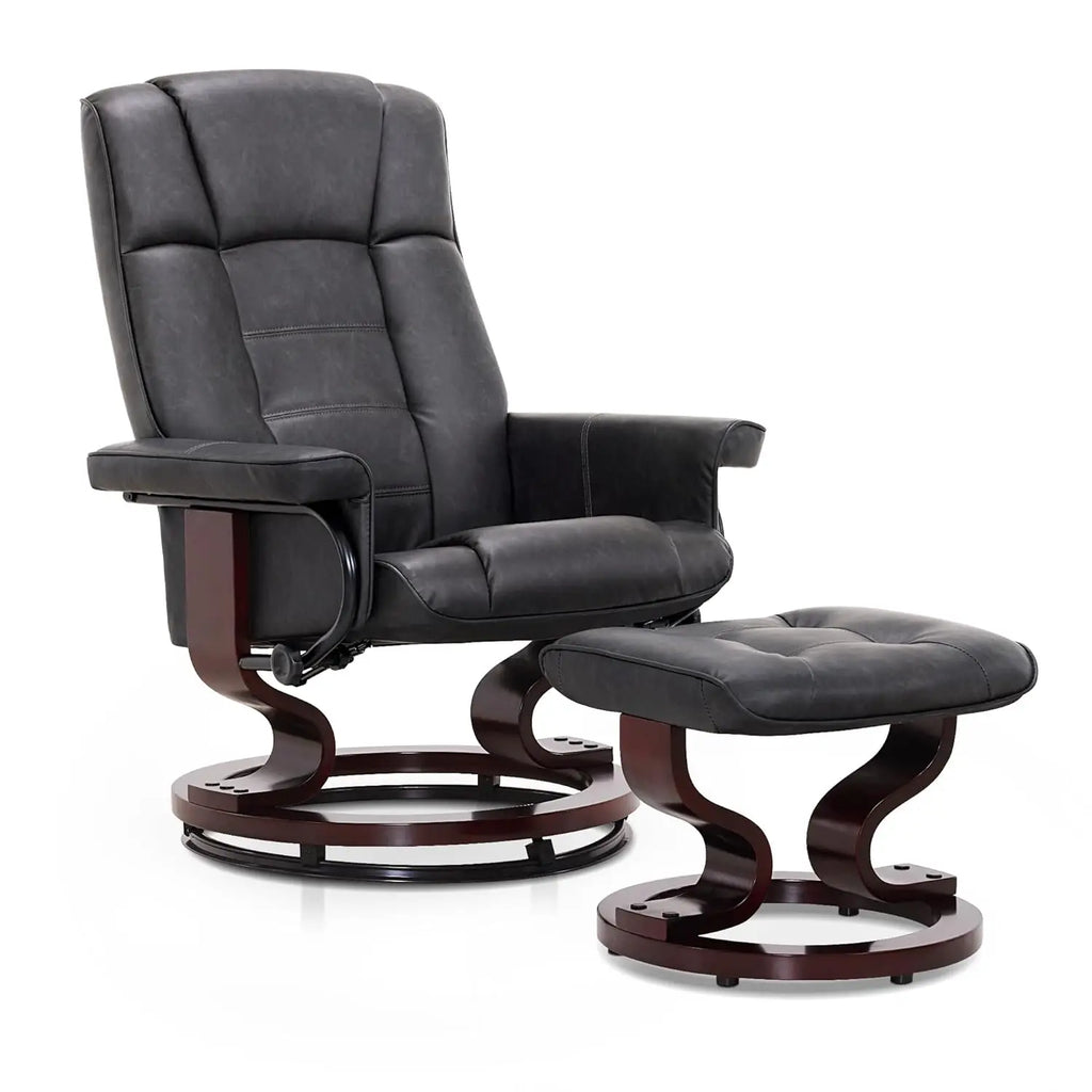 Faux Leather Chair Set, Manual Swivel Recliner with Ottoman