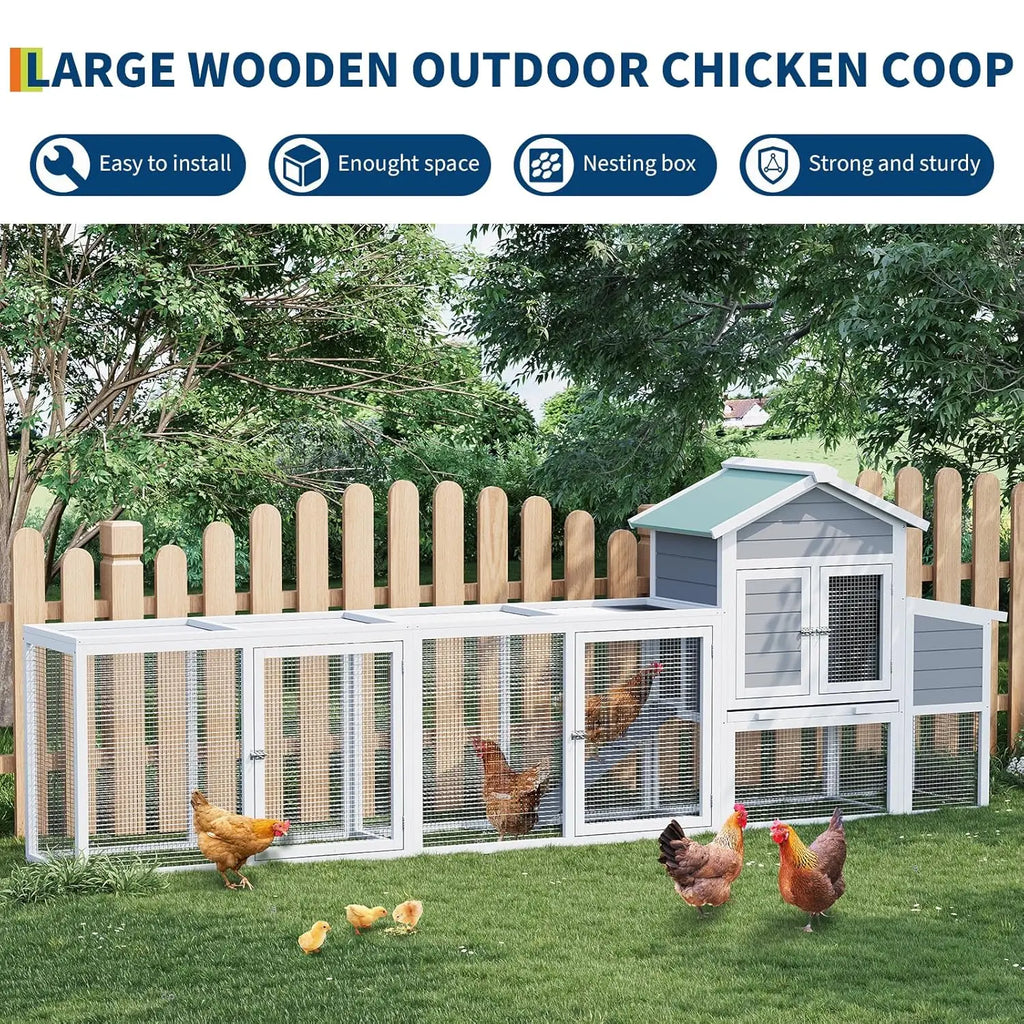 Wooden Chicken Coop with Nesting Box Waterproof Sliding