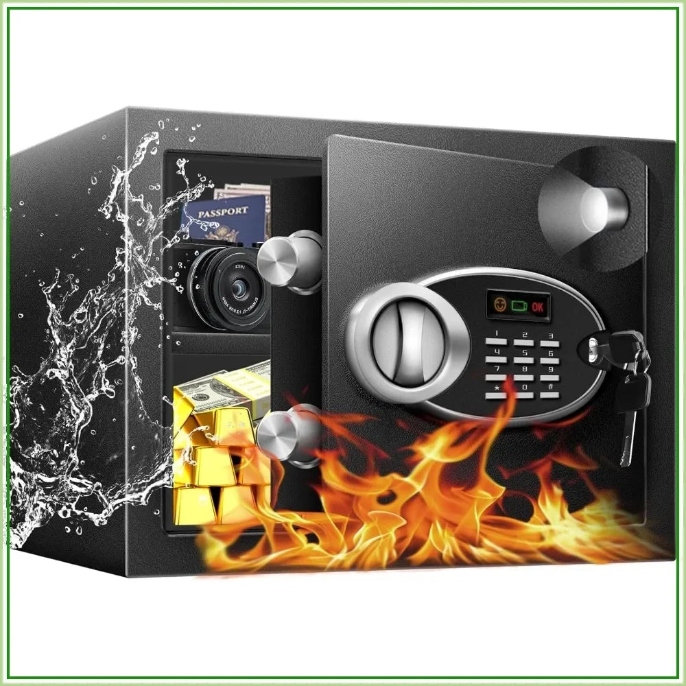 Fireproof Waterproof Safe Box for Documents, Digital Keypad & Key Lock, 11.81" Steel Security, Anti-Theft Alarm