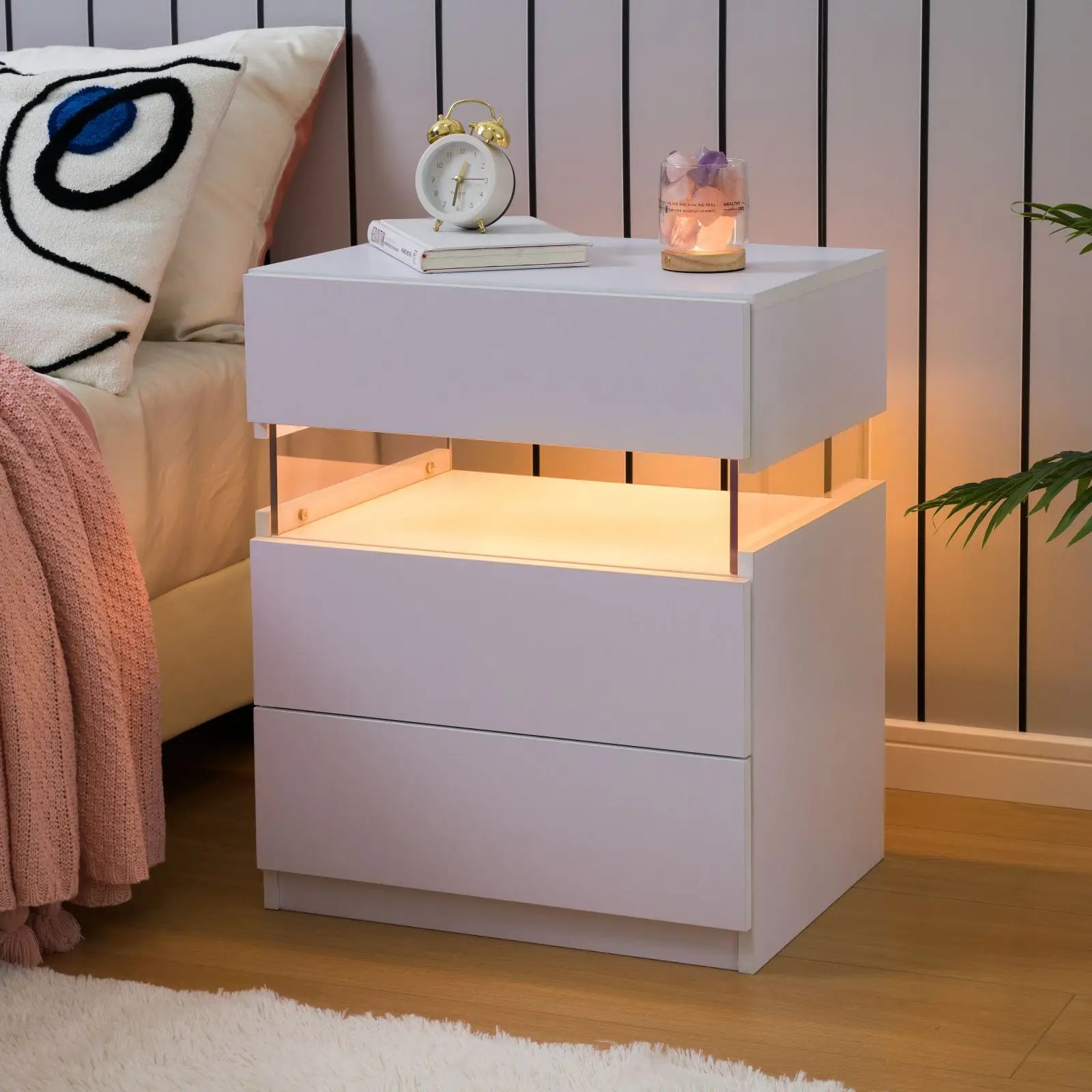 Bedside Tables with LED Lighting 3 Drawers