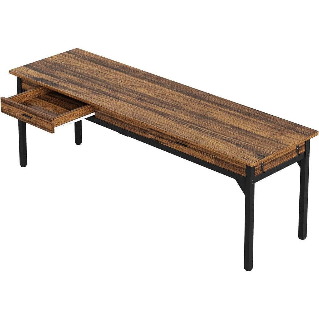 Computer Desk, Double Long Desk with 2 Drawers