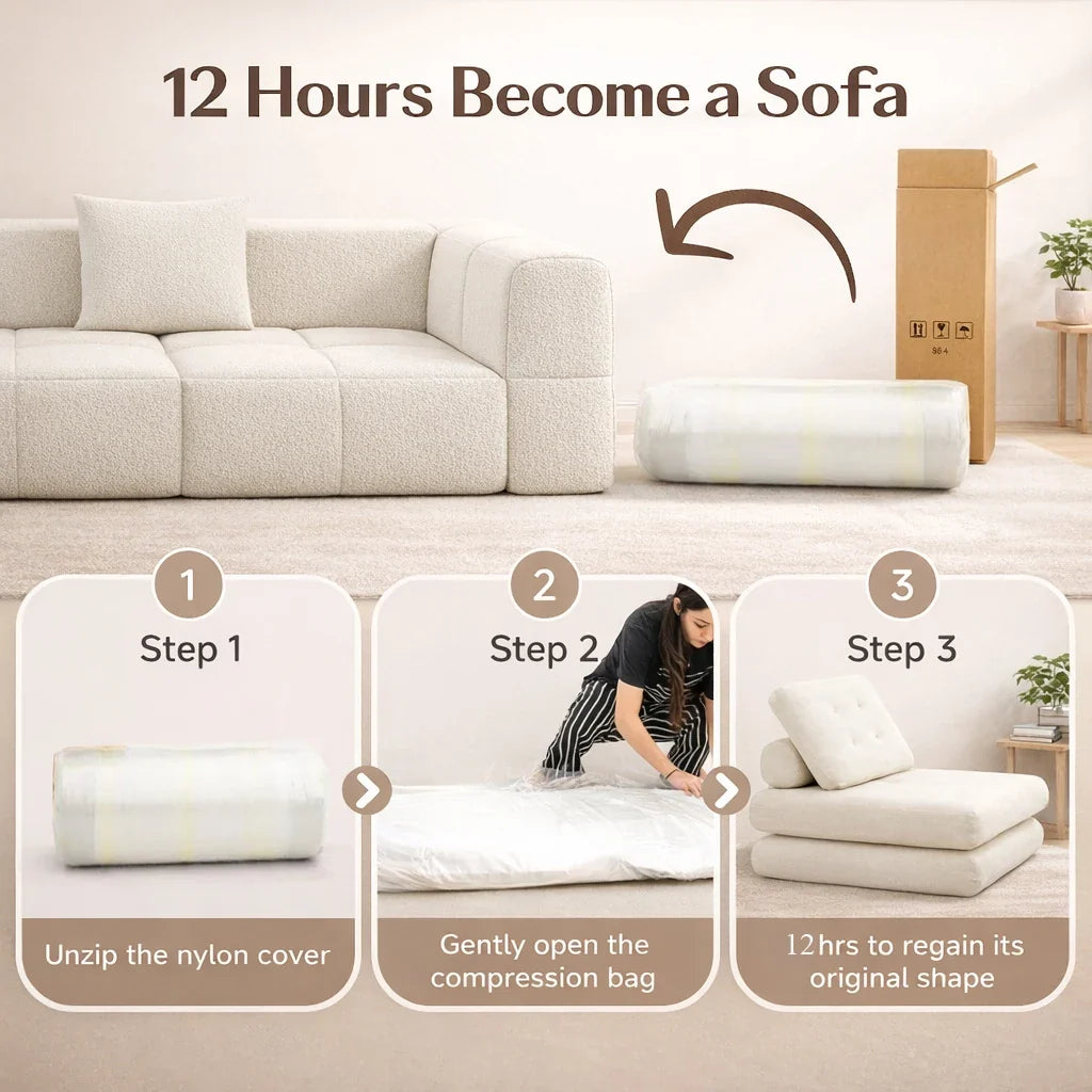 Modern L Shape Sectional Sofa Cream White Fabric Deep Seat Cloud