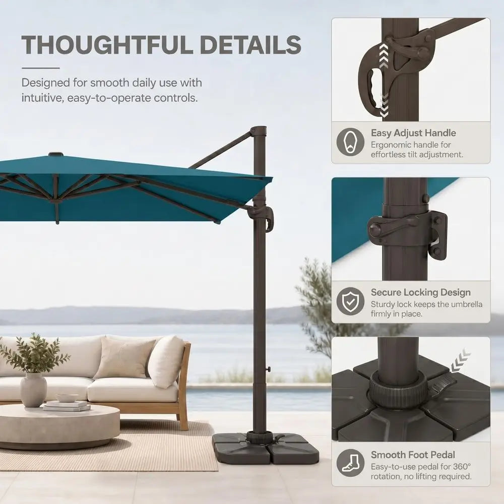 OUTFITTERS 10x13 FT Patio Cantilever Umbrella with Base, Outdoor Large Offset Rectangular Double Top Heavy Duty Umbrellas with