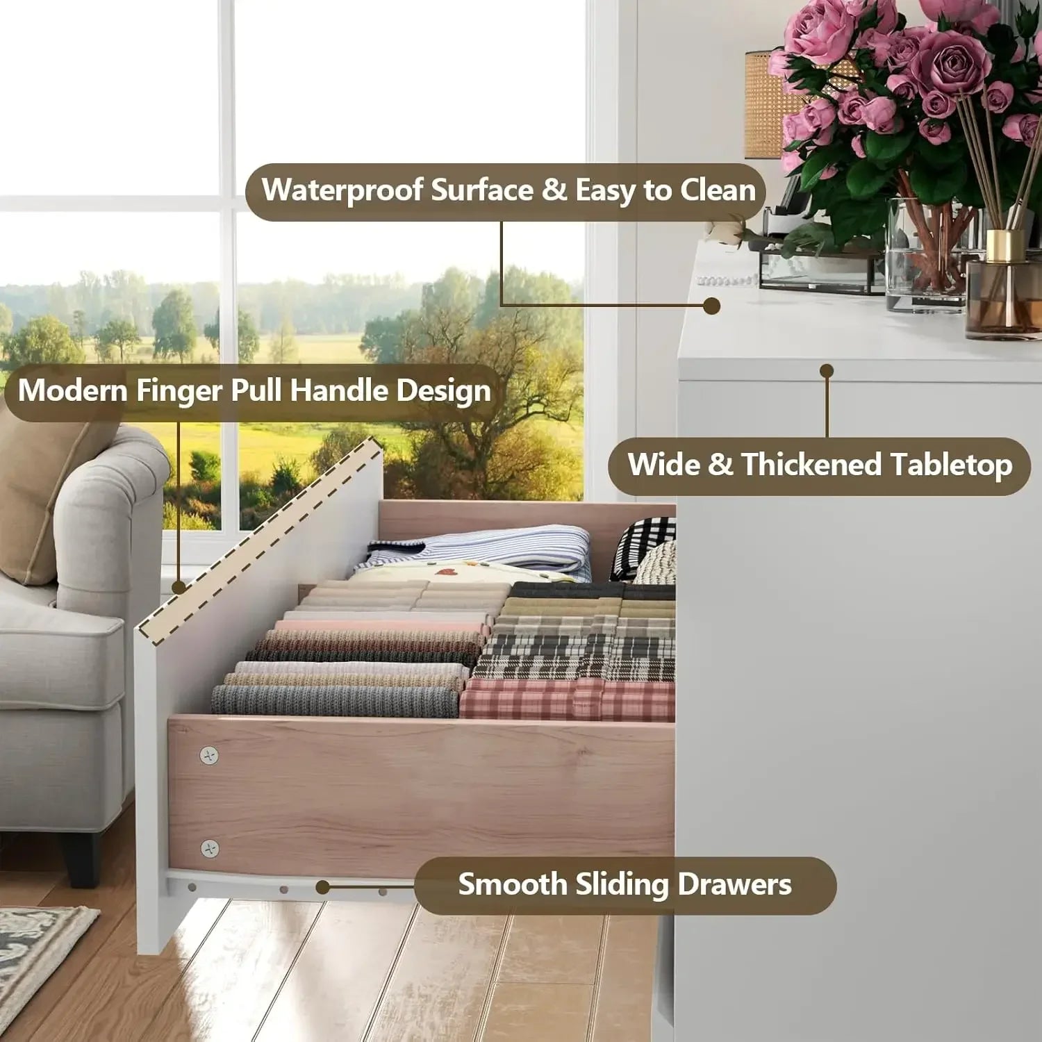 High Quality Postmodern Luxury 12 Drawer White Dresser With Led Lights & Charging Station