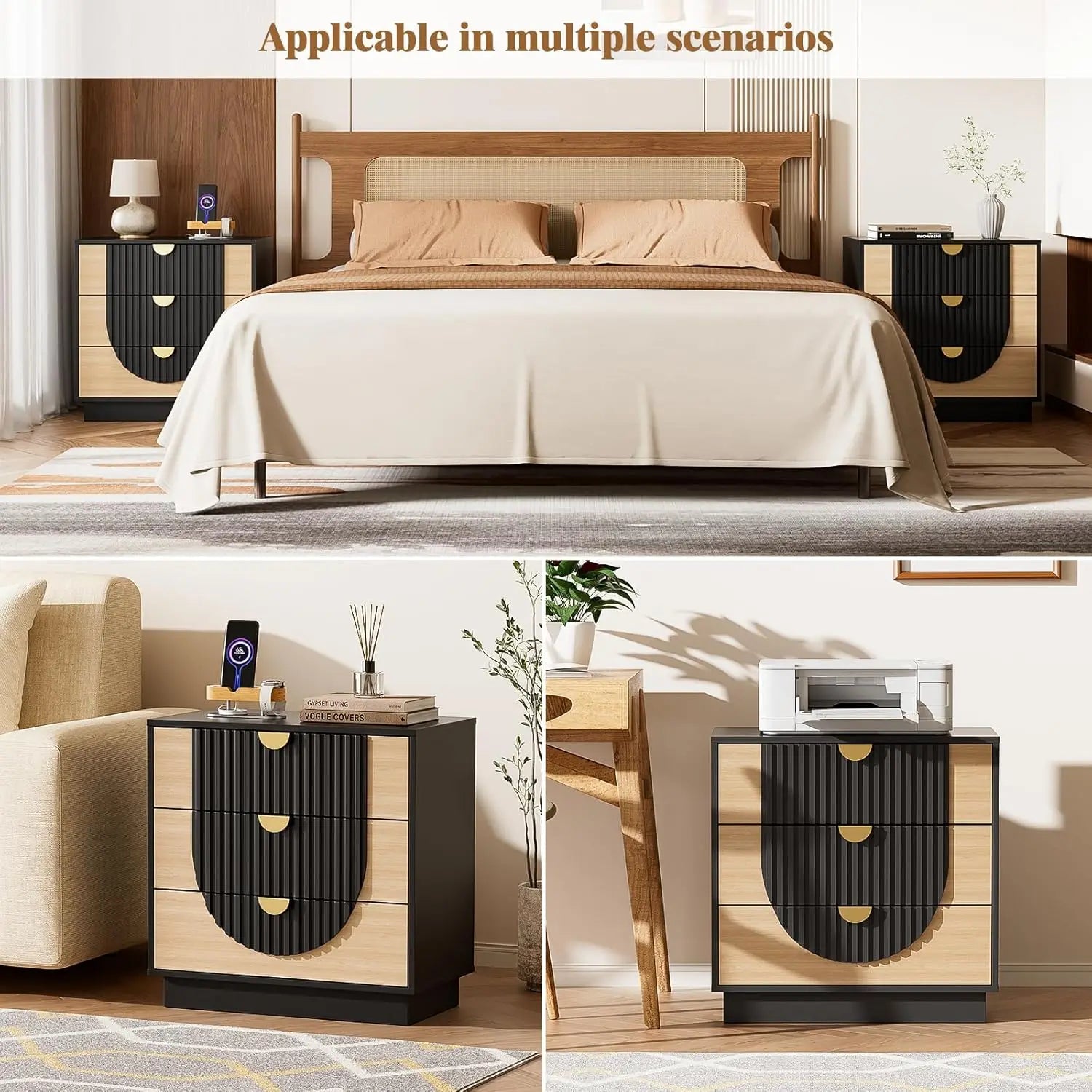 3 Drawer Nightstand with Charging Station