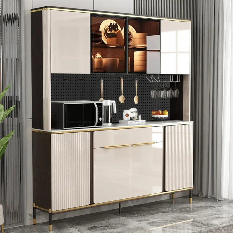 Luxury Pantry Cabinet Kitchen Hutch Buffet Sideboard Oven Countertop Storage Microwave Cabinet with 3 Door Living Room Furniture