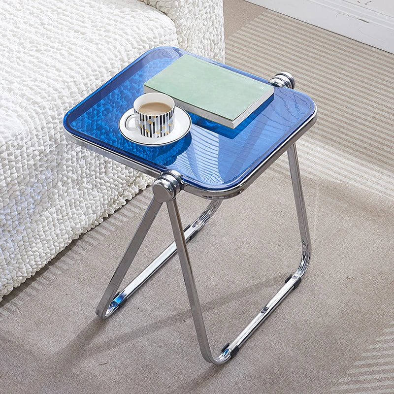 Folding Side Table - Transparent Coffee Table for Living Room