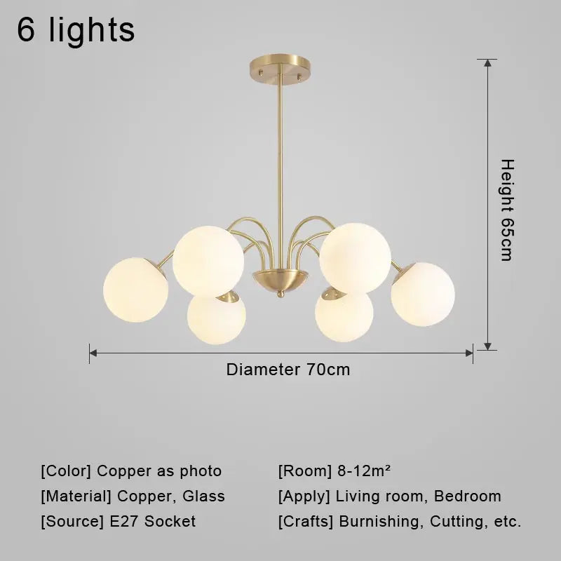 Modern Real Copper Glass Ball Ceiling Chandelier