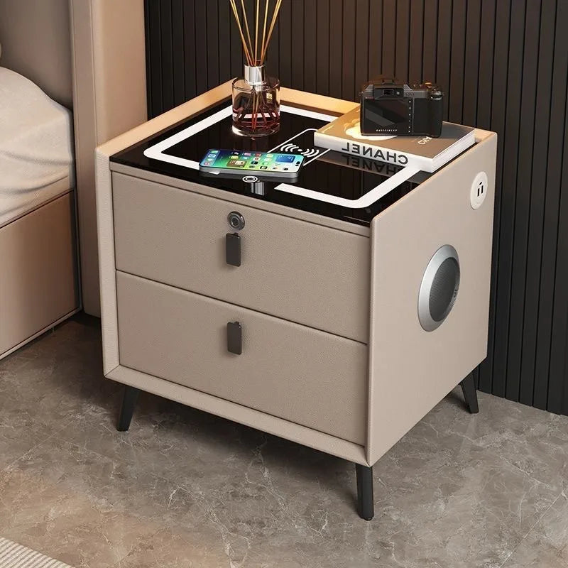 Multifunctional Smart Bedside Cabinet with Wireless Charging LED  Fingerprint Lock USB
