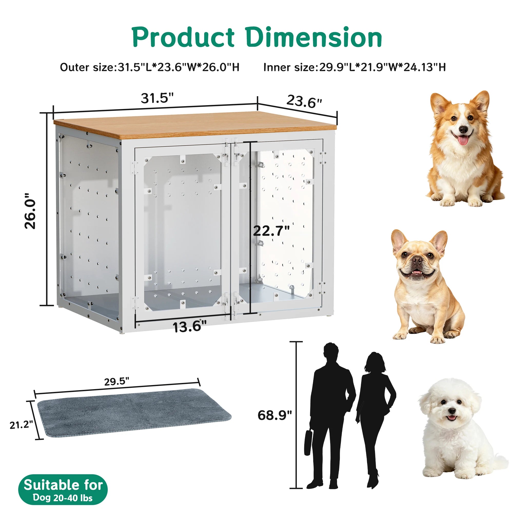 Modern Acrylic Dog Crate Furniture with Wood Top