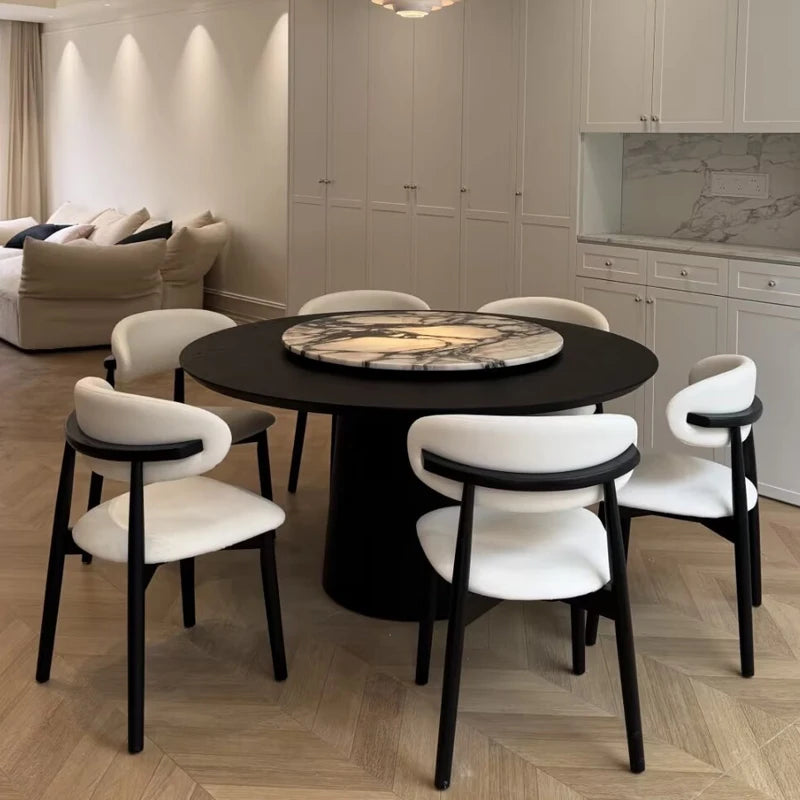 Italian minimalist black and white turntable round dining table