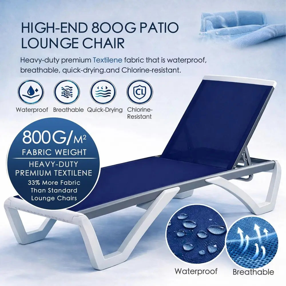 Outdoor Chaise Lounge Chair, Full Flat Adjustable Patio Lounger with Aluminum Frame amp Resin Legs, Textilene Fabric for Poolsi